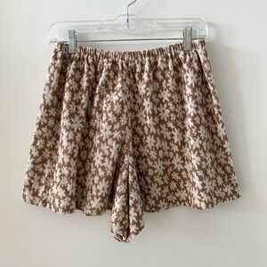 Boheme High Waist Daisy Terry Cloth Shorts - Cream and Brown, size Medium (2)